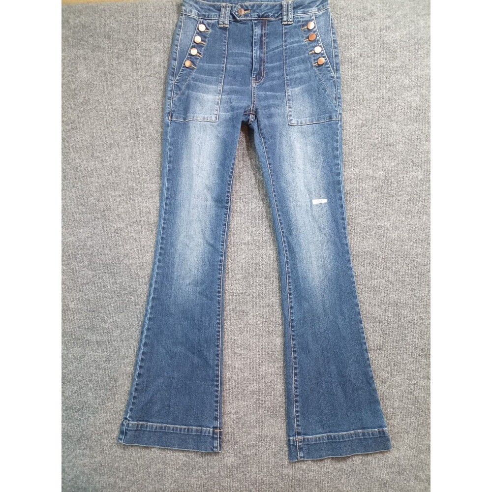LITZ Womens Flare Jeans Size 30 Blue Denim High Rise Button Accent